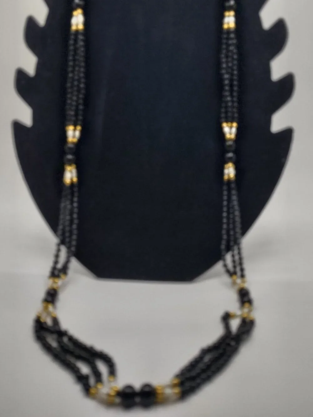 Necklace Black Onyx Beads + 10kt Gold Beads + Freshwater Pearls 30